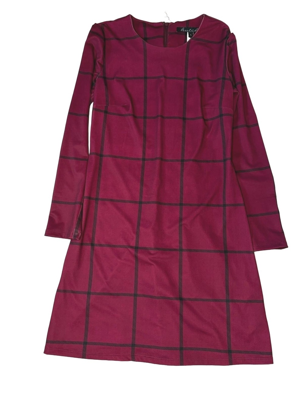 Hutch Burgundy Plaid Long Sleeve Shift Dress Size Small